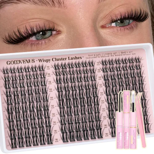 Vista 21 de Goddvenus Manga Lash Racimos de 12-0.551-0.630 in Natural Wispy Fairy Racimos de pestañas 144 extensiones de pestañas en racimo mullidas Anime