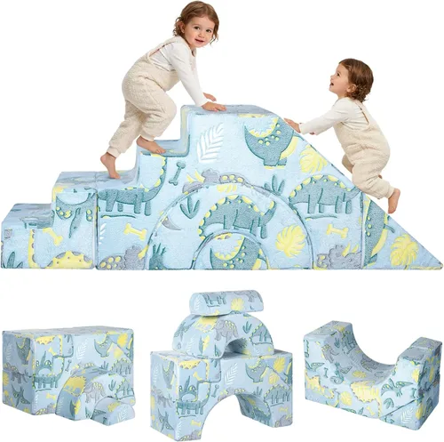 Vista 10 de MeMoreCool Sofá infantil con tobogán y escalera, sofá de espuma convertible Azul marino profundo (sólido)