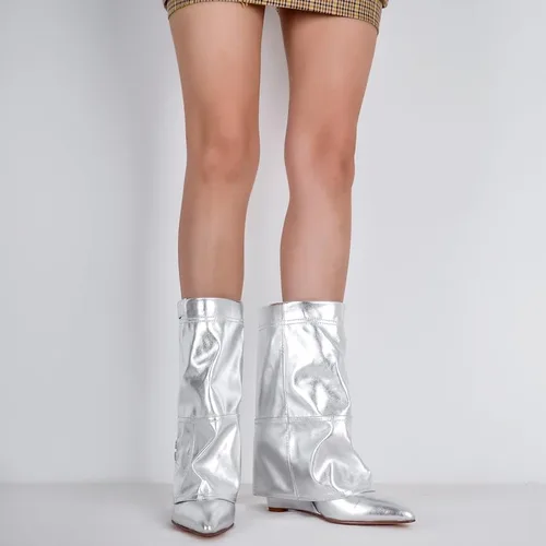 Vista 7 de Botas de tacón de cuña para mujer, con puntera puntiaguda, vaquero, botas cortas hasta el tobillo