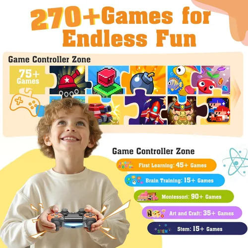 Vista 2 de Proyector de juguetes para niños con más de 275 juegos y TV integrada, mini proyector portátil con controlador inalámbrico, pantalla HD segura