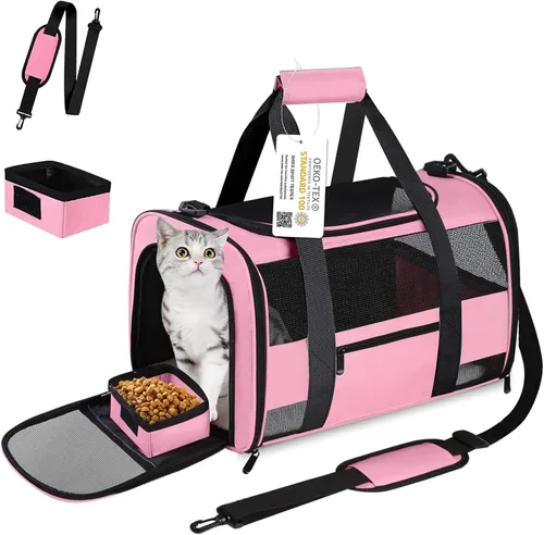 Vista 8 de Transportín para Gatos Transportín para Mascotas Aprobado por Aerolíneas para Perros Pequeños Gatos Cachorros Plegable de Lados Suaves Bolsa de Negro