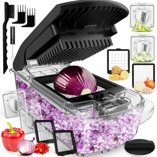 Vista 12 de Fullstar The Original Pro Chopper - Picador de verduras y espiralizador, picador de alimentos con recipiente, rebanador de frutas, accesorios