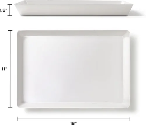 Vista 2 de 3 paquetes, 40 x 28 centímetros Bandejas grandes blancas reutilizables de plástico para servir galletas, aperitivos, charcutería, bocadillos