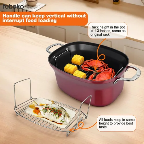 Vista 3 de Estante de vapor y asado para Ninja PossibleCooker MC1001, acero inoxidable 304, accesorios Ninja PossibleCooker, mango reversible y plegable.