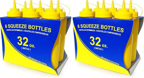 Vista 15 de New Star Foodservice Botella transparente para apretar de 16 onzas, boca ancha, paquete de 6