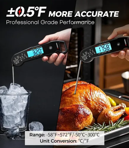 Vista 4 de Atogou Termómetro profesional para carne digital, lectura instantánea <1 segundo, color negro ±0.5℉Accuracy, IP67 Waterproof, Thermocouple Sensor