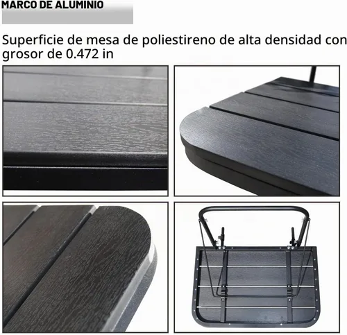Vista 5 de Barandilla de balcón para colgar mesa plegable para barandilla de balcón, mesas de bar para balcón al aire libre para barandillas colgantes de Negro
