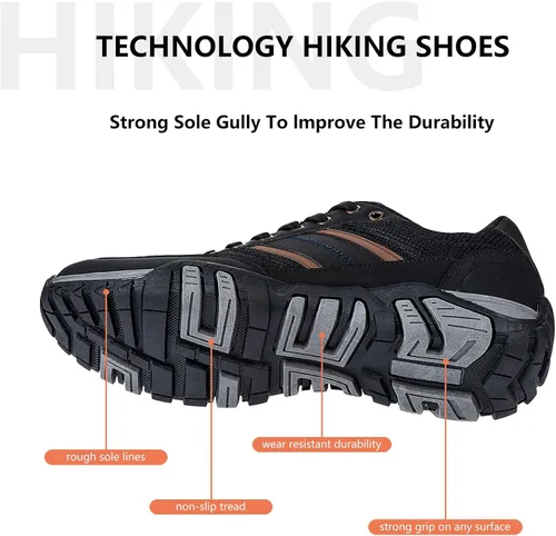 Vista 2 de FINURO Zapatos de senderismo antideslizantes para hombre, cómodos zapatos de senderismo bajos para caminar al aire libre, zapatos de trabajo