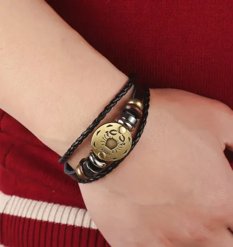 Vista 53 de Hamoery Pulsera de cuero de aleación punk para Constellation trenzada pulsera pulsera brazalete