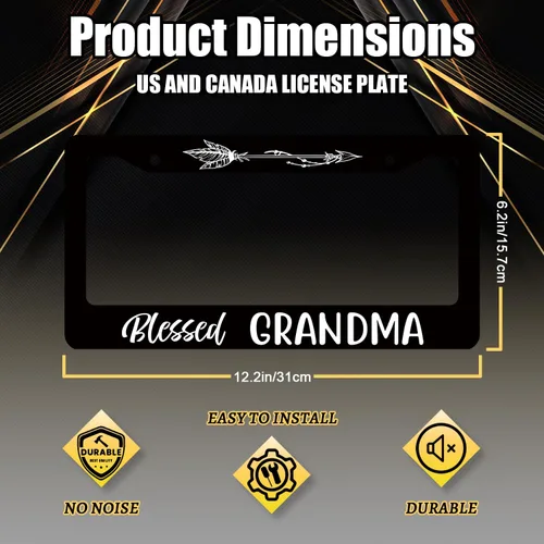 Vista 2 de Marco de matrícula "Blessed Grandma", divertido soporte para matrícula de la abuela, piezas de automóvil de acero inoxidable, decoración de Bendita