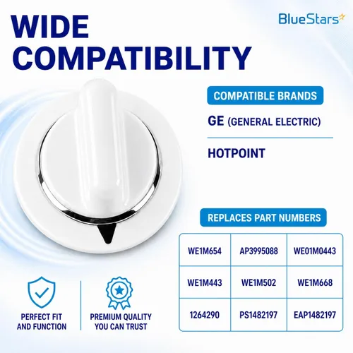 Vista 3 de BlueStars WE1M654 - Pomo temporizador para secadora con anillo de metal reforzado, compatible con secadores GE y Hotpoint, reemplaza a AP3995098