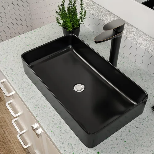 Vista 11 de Dcolora Lavabo de Recipiente Negro Rectangular de 40,6 x 30,5 cm Negro Mate Lavabo de Baño Rectangular sobre Encimera Cerámica Porcelana Lavadero