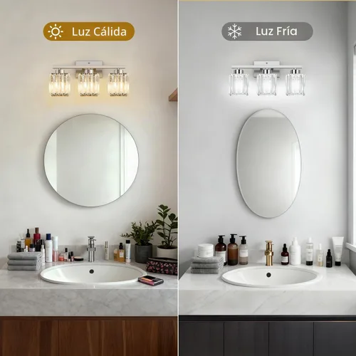 Vista 5 de GOLSPARK Crystal Bathroom Vanity Light, Brushed Nickel, 3 Light, Square