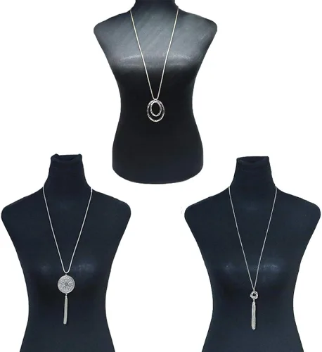 Vista 2 de SEVENSTONE Juego de 3 collares largos con dije para mujer diseño de nudo y borlas círculo con borlas