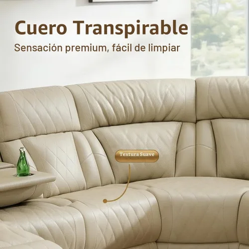 Vista 7 de Juego de sofá seccional reclinable de cuero, sofá seccional con 4 sillones reclinables