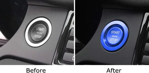 Vista 4 de iJDMTOY Botón de arranque de motor sin llave de aluminio azul y anillo circundante compatible con modelos más nuevos de Range Rover/Discovery o XJ