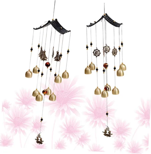 Vista 5 de BESTOYARD Abalorio de viento decoración de campana de viento Feng Shui, campana de viento china bendición colgante campanas de cobre colgantes Feng