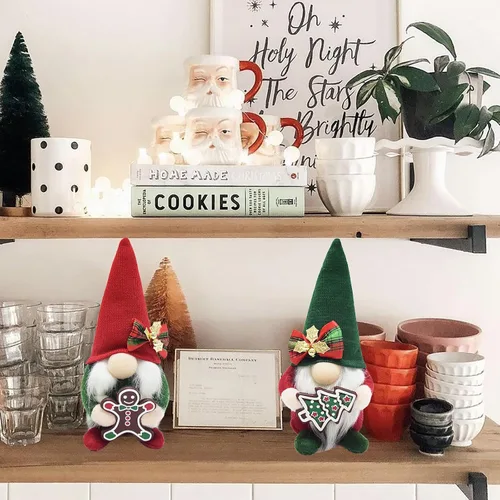 Vista 5 de Attiigny - Gnomos de Navidad de felpa con jengibre, gnomo navideño hecho a mano, sueco nórdico, rojo verde, figura de gnomo clásico, regalos de elfo