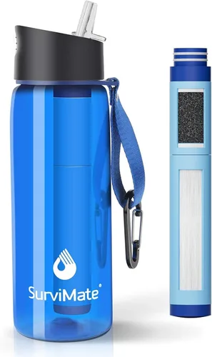 Vista 23 de SurviMate - Botella de agua filtrada con ultrafiltración de 5 etapas de Negro