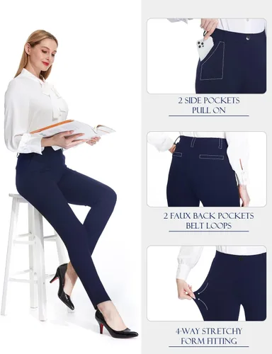 Vista 4 de Tapata Women's Skinny Dress Pants 26"28"30" Work Pants with Pockets Stretch Slack for Business Casual Petite Short
