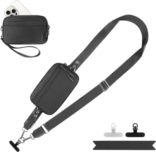 Vista 34 de YFWE Correa de clip and go para teléfono con cartera cruzada, cordón ajustable para teléfono con cartera RFID desmontable, correa universal