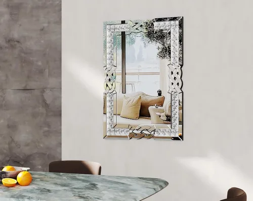 Vista 7 de Espejo de diamante triturado plateado: decoración rectangular de pared 35.4 x 23.6 pulgadas Espejo decorativo de lujo con espejo de cristal