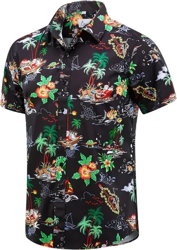 Vista 52 de EUOW - Camisas hawaianas para hombre de manga corta con botones, estampadas para la playa y el verano