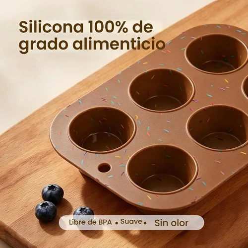 Vista 4 de Juego de 2 moldes de silicona para magdalenas para hornear, molde de cupcake antiadherente de tamaño regular, molde de muffin de silicona de 6 tazas