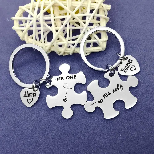 Vista 5 de Vadaka Llavero para parejas, regalos para novia, novio, rompecabezas, llavero para él, para pareja, juego de llaveros a juego, joyería para parejas