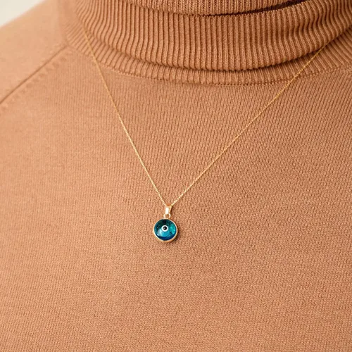 Vista 2 de Collar con dije de mal de ojo de oro macizo de 14 quilates Collares Hamsa de oro de 14 quilates para mujer Azul, negro, azul oscuro, verde