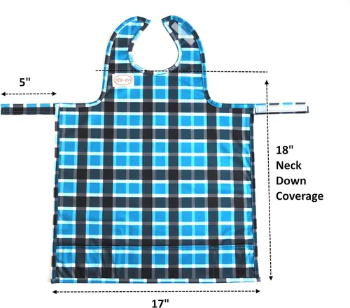 Vista 5 de BIB-ON, Combinación de babero y delantal de cobertura completa para bebés, bebés y niños pequeños de 0 a 4 años. Cuadros azules