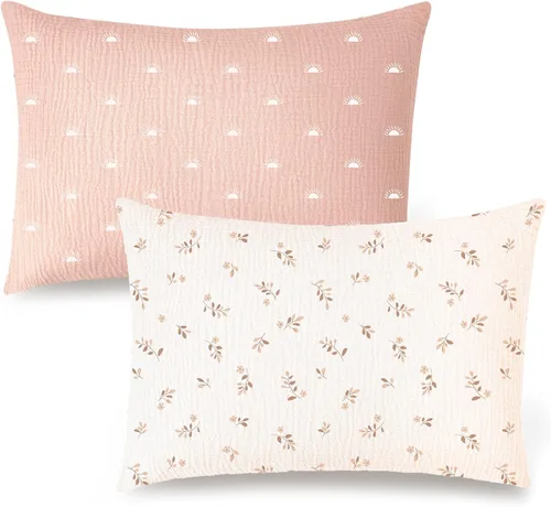 Vista 15 de Konssy Funda de almohada de muselina para niños pequeños para almohada de 13x18, paquete de 2 fundas de almohada de algodón suave y transpirable