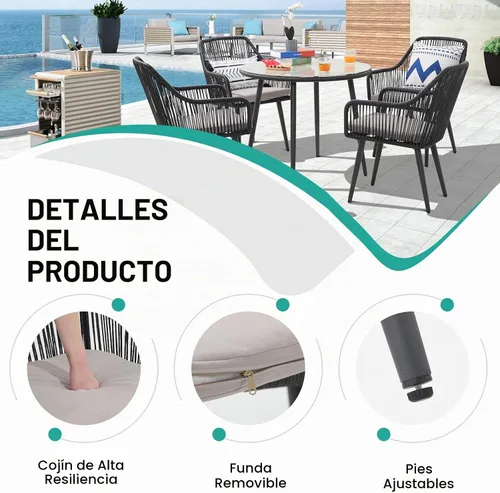 Vista 5 de Patiorama - Juego de comedor de 5 piezas, juego de sillas para mesa de comedor al aire libre, color negro