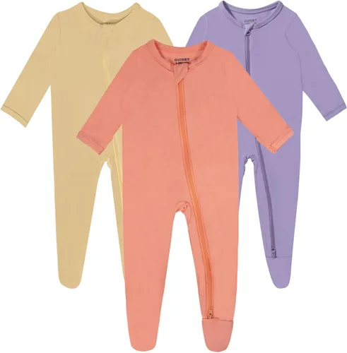 Vista 10 de Pijamas de bebé para niño con pies y puños, hechos de rayón de bambú, con cierre de dos vías y manga larga Celadon-aqua Green-pail Lila