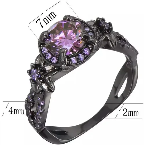 Vista 5 de Anillos negros góticos púrpura rojo cristal circón diamante boda anillo de compromiso tamaño 5-10