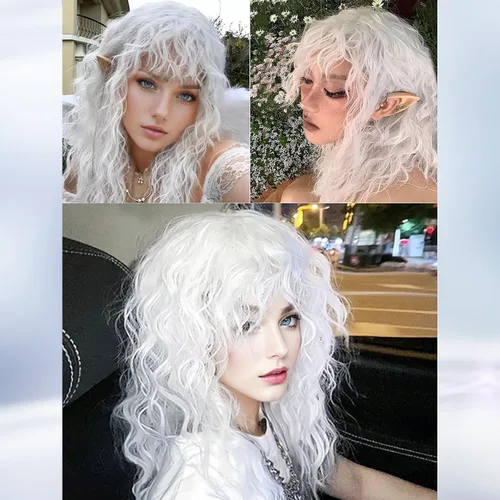 Vista 20 de Peluca de cosplay estilo Bob azul oscuro + horquilla de libélula + collar para fiesta, disfraz de Halloween, peluca de mujer