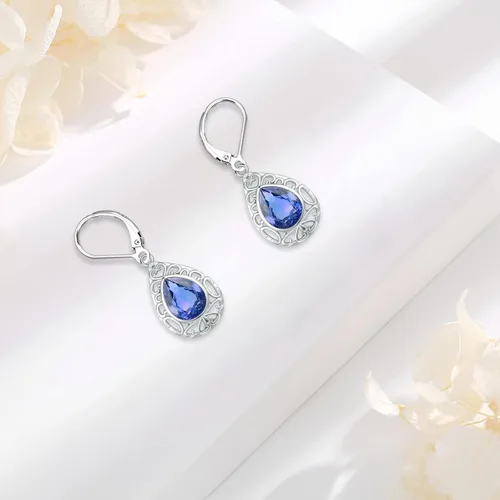 Vista 94 de Aretes colgantes de plata de ley con diseño de árbol de la vida, flor, abeja, animales, gato, colibrí, piedra lunar, turquesa, aretes con cierre