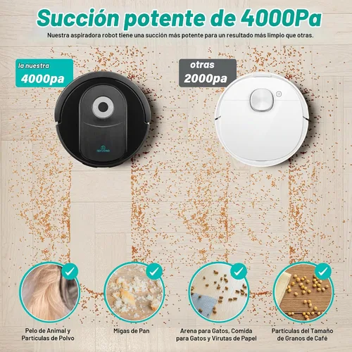 Vista 2 de Robot aspirador y trapeador combinado, 4000 pa automático con tanque de agua y cubo de basura, robot de aspiradora inteligente de carga automática