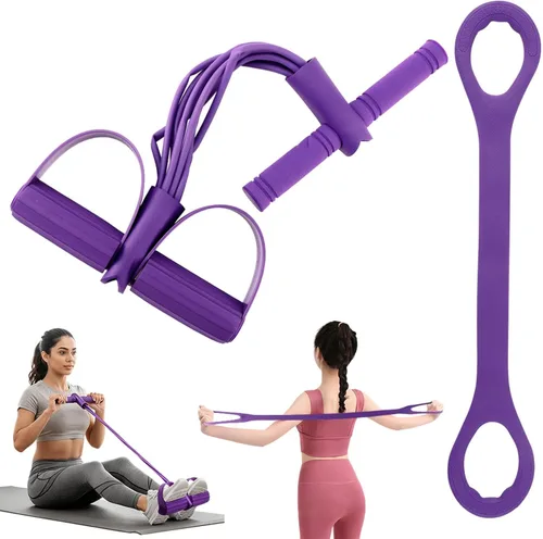 Vista 10 de 21 Bandas de Resistencia para Fitness - 6 Tubos con Pedal y Tirador de Tobillo, Cuerda de Tensión Multifunción, Banda de Resistencia con Pedal