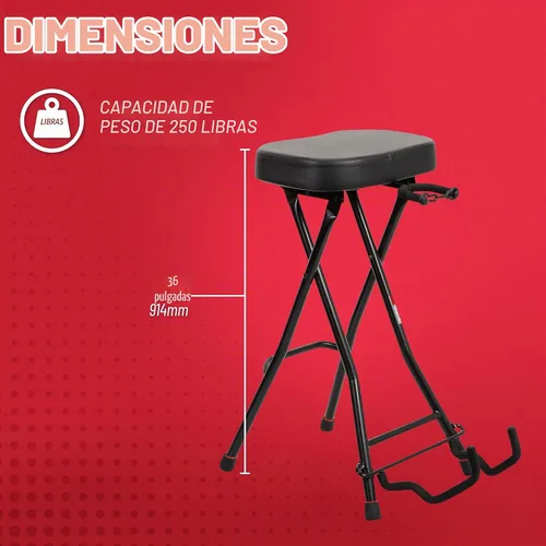 Vista 2 de Gator Frameworks Silla plegable para guitarra con asiento acolchado y colgador de guitarra montado en la parte trasera, (GFW-GTRSTOOL)