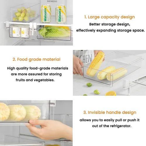 Vista 4 de Vacane Organizador de cajones grande para debajo de la estantería del refrigerador, organizador de cajones extraíbles para refrigerador, contenedor
