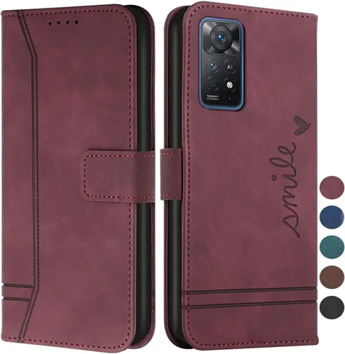 Vista 8 de Funda tipo cartera para Redmi Note 11 Pro, Redmi Note 11 Pro con tarjetero de cuero con función atril de protección completa magnética compatible