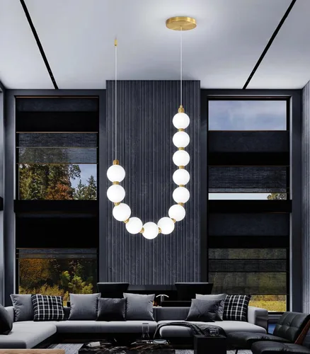 Vista 7 de Candelabros modernos LED regulables, bolas de acrílico, iluminación colgante de techo para sala de estar, comedor, dormitorio, luces colgantes