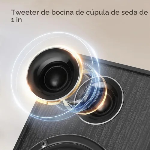 Vista 4 de Elimavi Powered Bluetooth Bookshelf Speakers, 4" Carbon Fiber Woofer, Black Negro