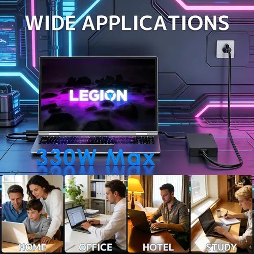 Vista 7 de Cargador de portátil para juegos GaN delgado de 330 W, apto para Lenovo Negro mate