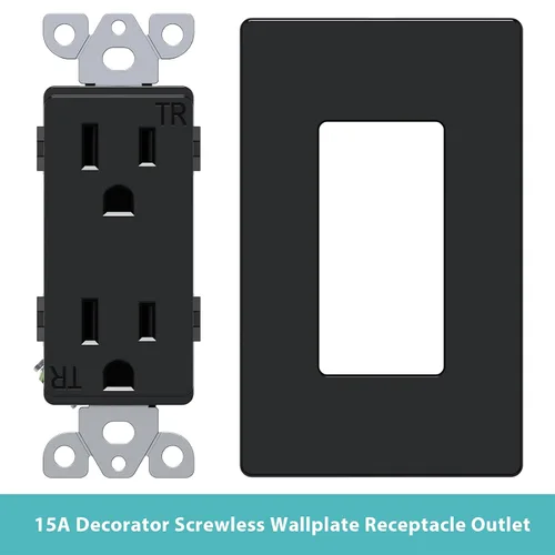 Vista 5 de Salida de receptáculo decorador, placa de pared sin tornillos incluida, salida de pared resistente a manipulaciones de 15 amperios y 125 V, 2 polos