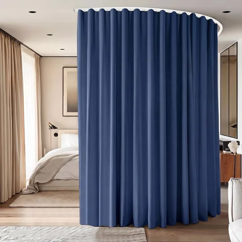 Vista 11 de Divisor de habitación con rieles para cortinas montadas en el techo, juego extra ancho de cortinas opacas con rieles flexibles para dormitorio