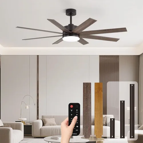 Vista 16 de Modernos ventiladores de techo de 65 pulgadas con luces y control remoto para sala de estar, hogar, oficina, interior/exterior, 3CCT LED 36W, 8