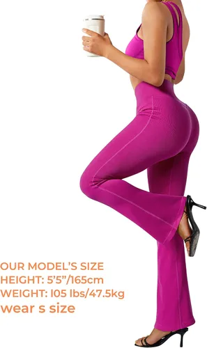 Vista 5 de SUUKSESS Leggings acampanados acanalados sin costuras para mujer, pantalones de yoga de cintura alta