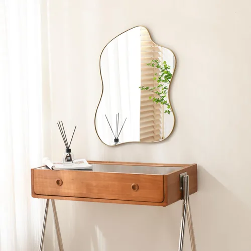 Vista 10 de Espejo de Pared Irregular Negro con Forma de Onda, Espejo de Pared con Marco de Metal para Baño, Dormitorio, Entrada, Sala de Estar, Decoración